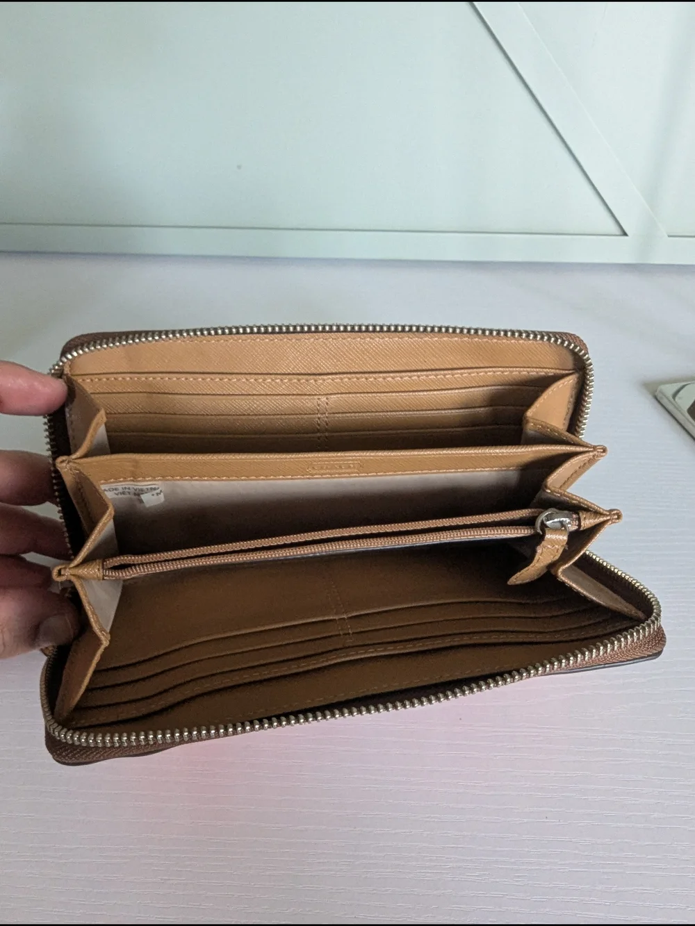 Coach Striped Zip Wallet in Pink, Red, Orange, Brown